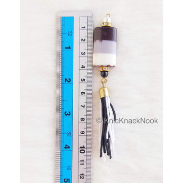 Black, Grey And White Painted Beaded Tassels Latkan, Indian Latkans